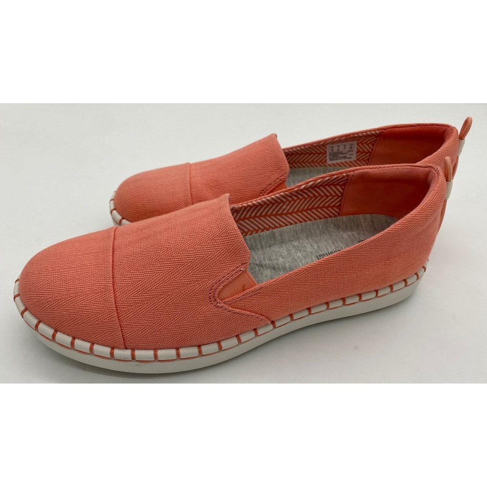 Clarks Cloudsteppers Step Glow Slip Coral Pink Canvas Loafers Womens 8 M 23535